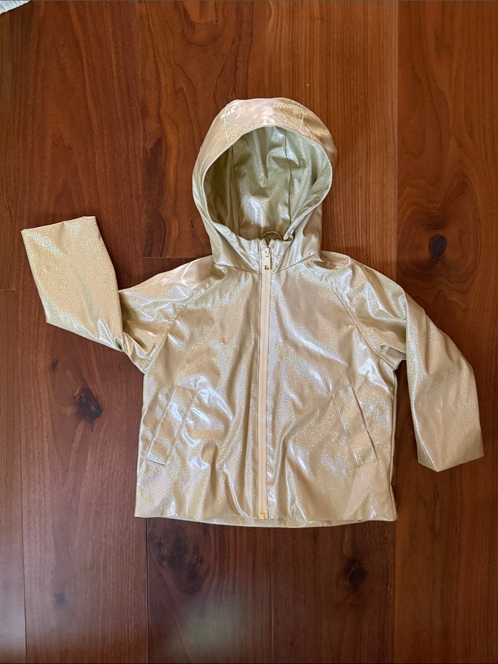 Zara Shimmery Light Cream Hooded Raincoat